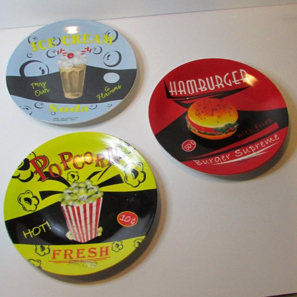 Other - vintage looking diner decorative plates Hamburger Ice Cream Popcorn deco…